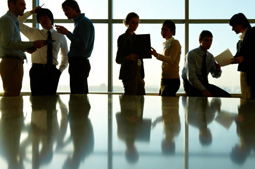 business employees engaged in discussion